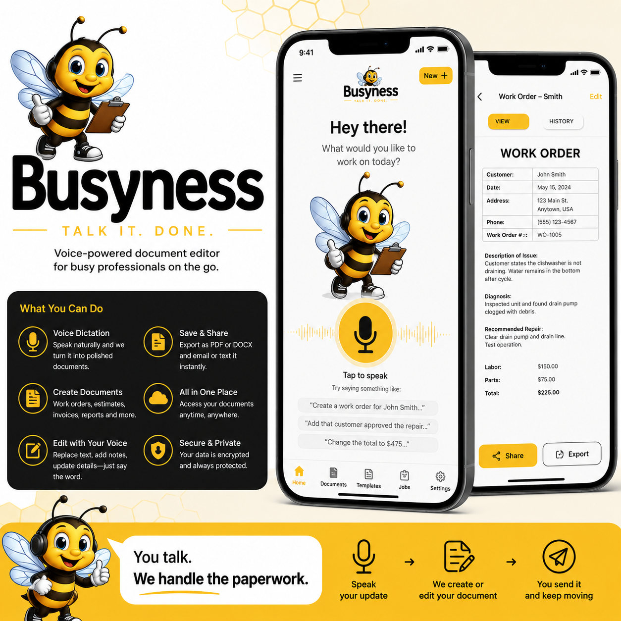 Busyness voice-powered document editor preview